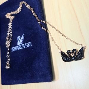 Swarovski Black Swan Necklace with Gold Chain